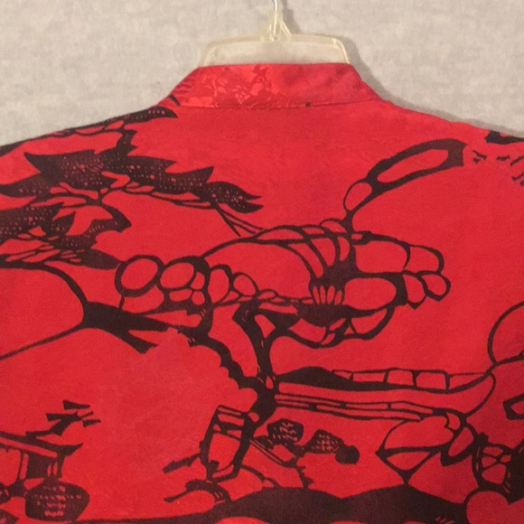 Vintage CHICO’S DESIGNS Silk Asian Style Graphic Design Side Split Lightweight - Picture 4 of 16